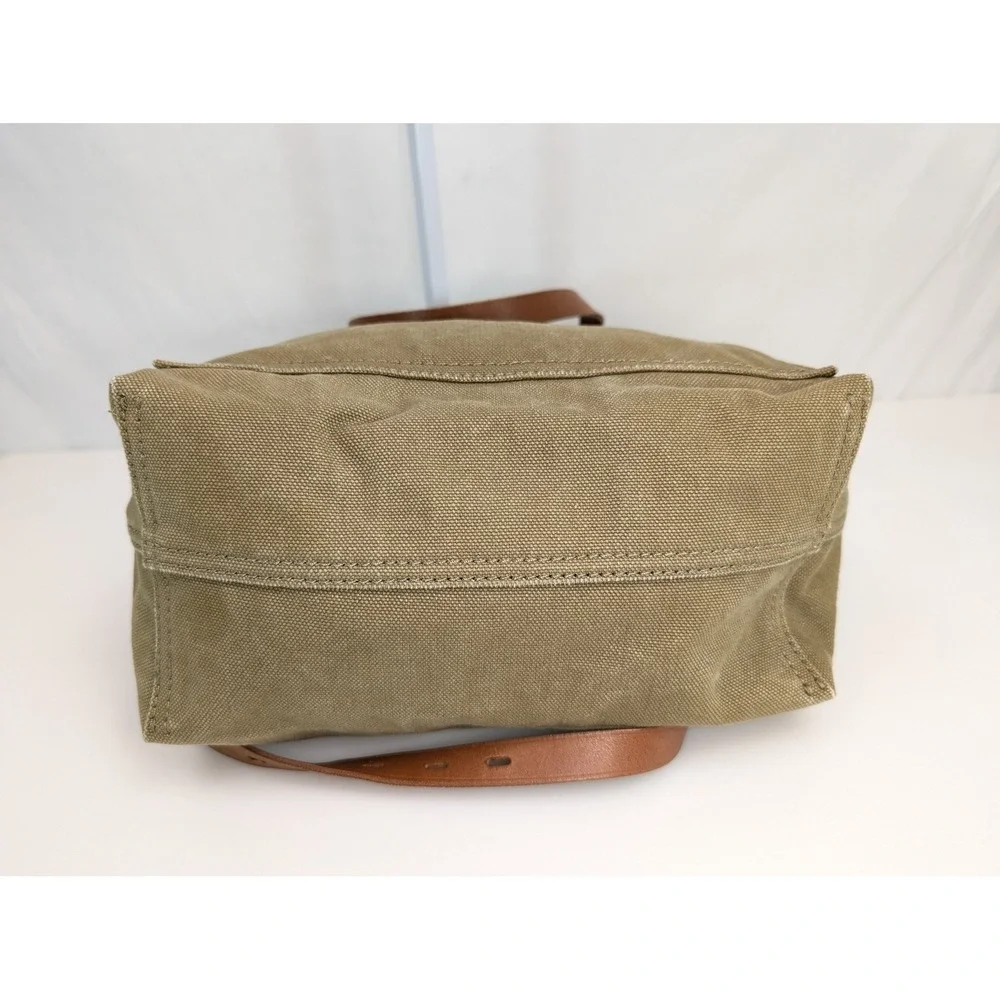 Madewell Canvas Leather Tote Bag Green Utility School Grocery Granola Beach - Picture 5 of 10